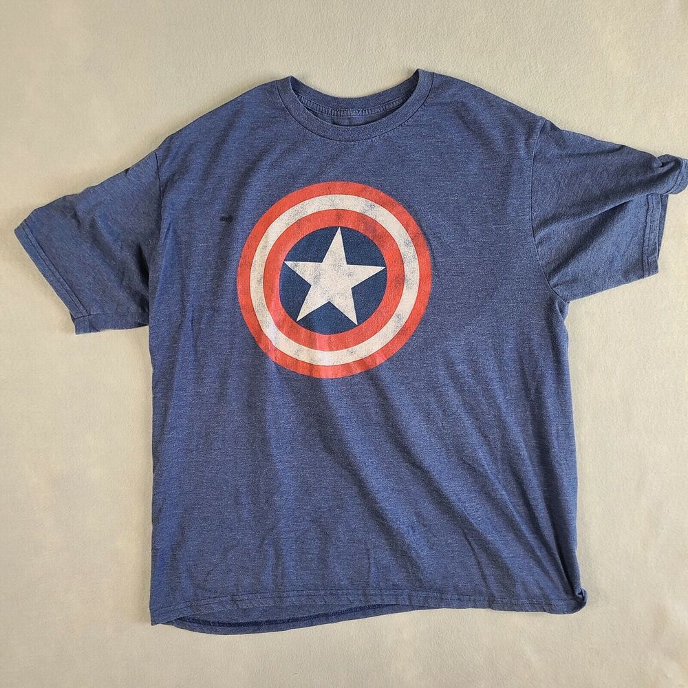 Marvel Avengers Captain America Shield Logo Men's T-Shirt Size XL Blue
